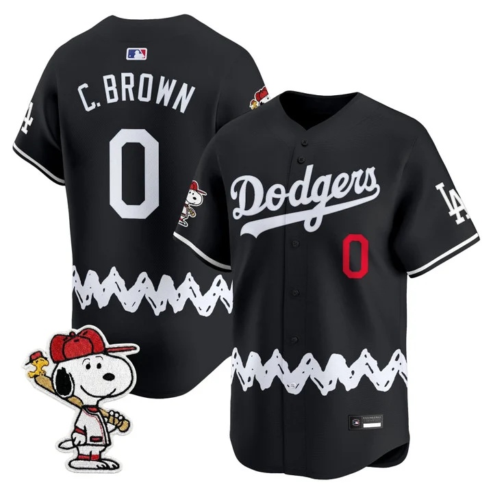 Men's Los Angeles Dodgers x Peanuts Vapor Premier Limited Jersey BLACK#0 CHARLIE BROWN
