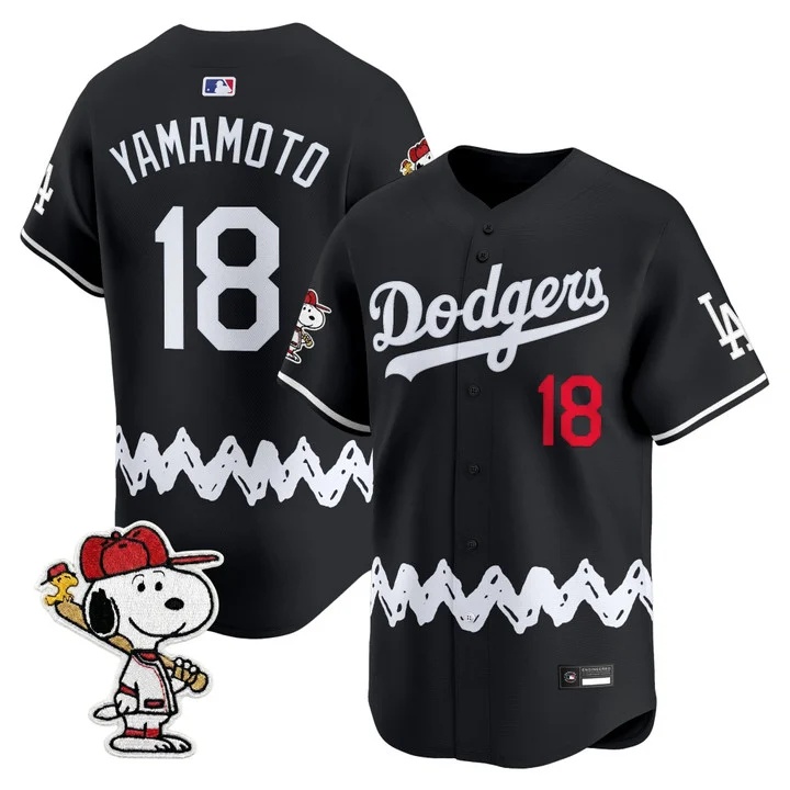 Men's Los Angeles Dodgers x Peanuts Vapor Premier Limited Jersey BLACK#18 YAMAMOTO