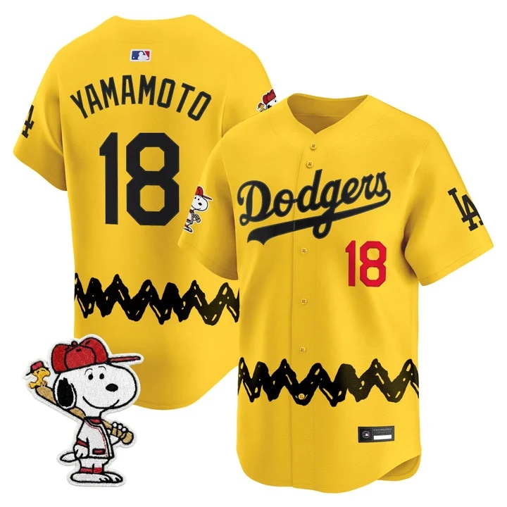 Men's Los Angeles Dodgers x Peanuts Vapor Premier Limited Jersey GOLD#18 YAMAMOTO