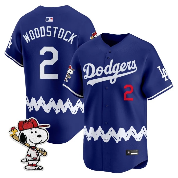 Men's Los Angeles Dodgers x Peanuts Vapor Premier Limited Jersey ROYAL#2 WOODSTOCK