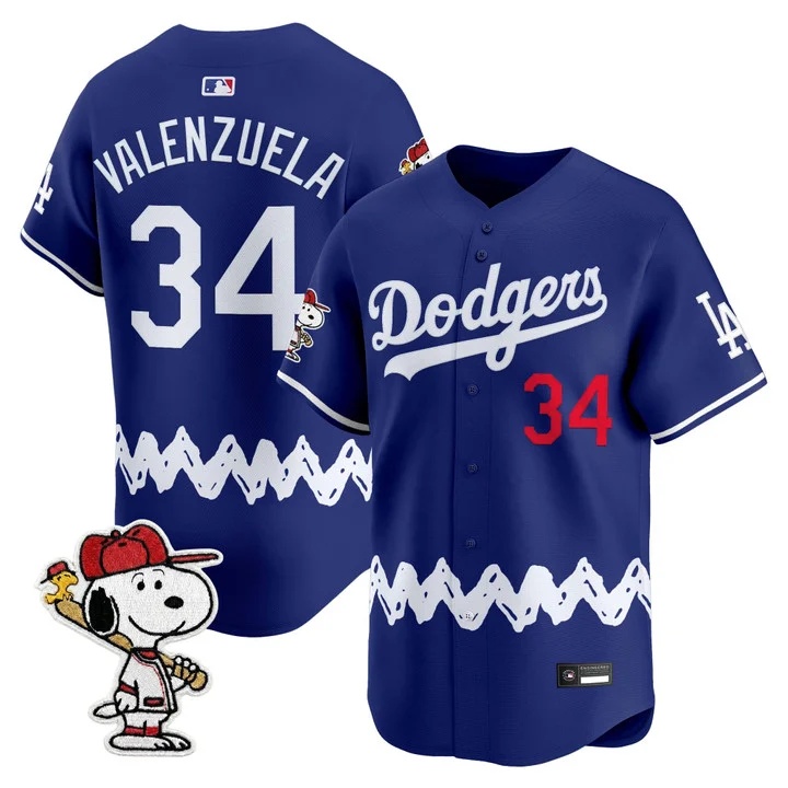 Men's Los Angeles Dodgers x Peanuts Vapor Premier Limited Jersey ROYAL#34 FERNANDO VALENZUELA