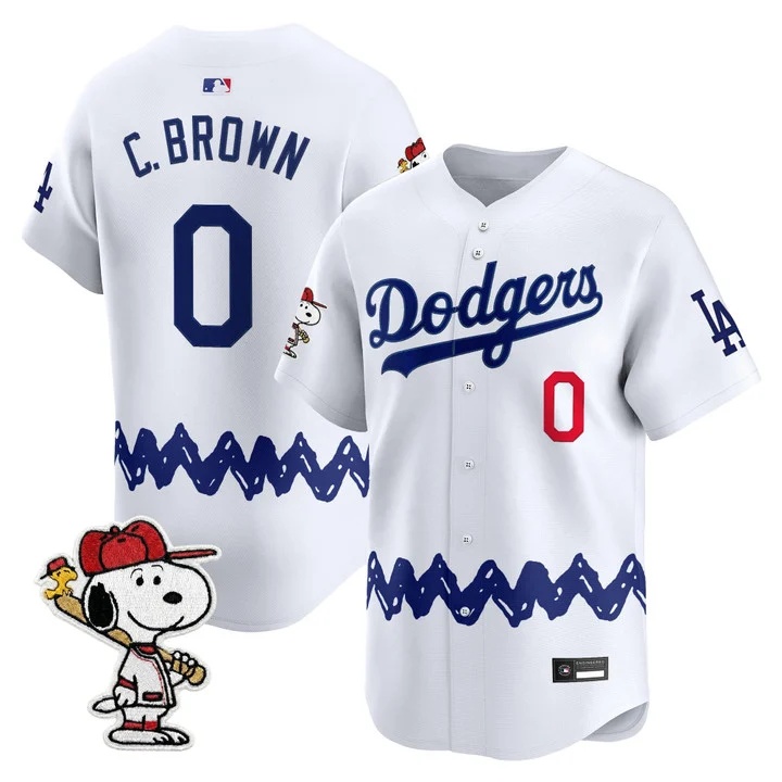 Men's Los Angeles Dodgers x Peanuts Vapor Premier Limited Jersey WHITE#0 CHARLIE BROWN
