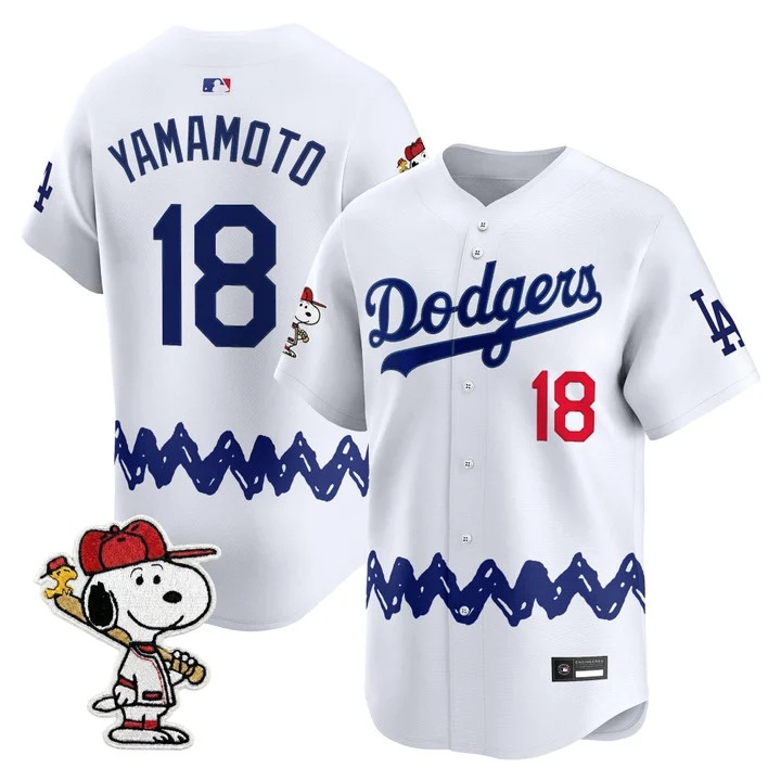 Men's Los Angeles Dodgers x Peanuts Vapor Premier Limited Jersey WHITE#18 YAMAMOTO