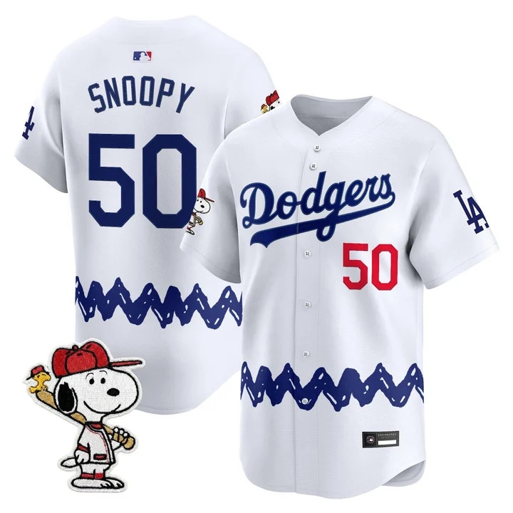 Men's Los Angeles Dodgers x Peanuts Vapor Premier Limited Jersey WHITE#50 SNOOPY