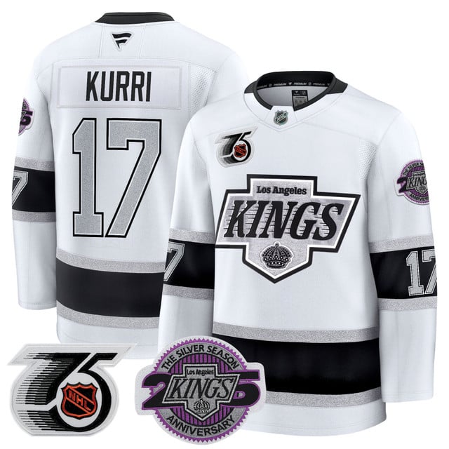 Men's Los Angeles Kings 91-92 75th 25th Anniversary Patch Premium Jersey #17 Jari Kurri