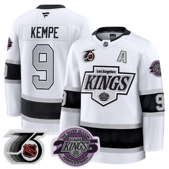 Men's Los Angeles Kings 91-92 75th 25th Anniversary Patch Premium Jersey #9 Adrian Kempe