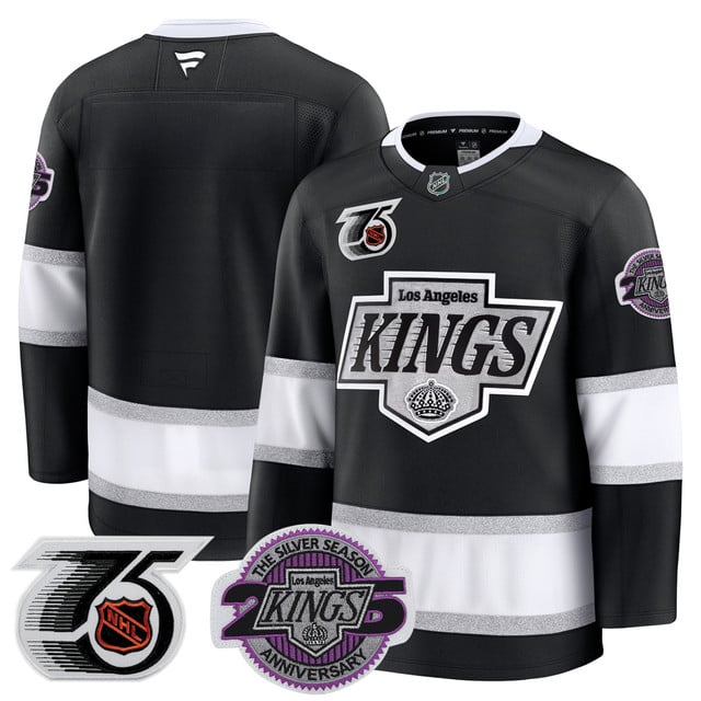 Men's Los Angeles Kings 91-92 75th 25th Anniversary Patch Premium Jersey black custom