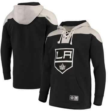 Men's Los Angeles Kings Fanatics Branded Black Silver Breakaway Lace Up Hoodie