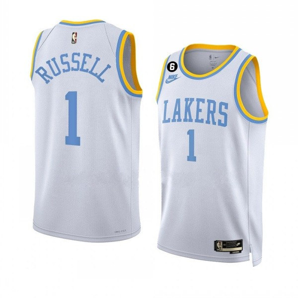 Men's Los Angeles Lakers #1 Da??Angelo Russell 2022-23 White Classic Edition With No.6 Patch Stitched Basketball Jersey