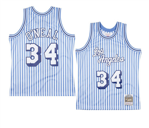 Men's Los Angeles Lakers #34 Shaquille O'Neal White 1996-97 Hardwood Classics Throwback Stitched Jersey
