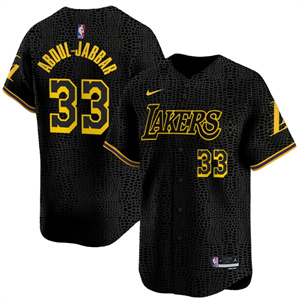 Men's Los Angeles Lakers Vapor Baseball Jersey - All Stitched Black 33 Kareem Abdul-Jabbar