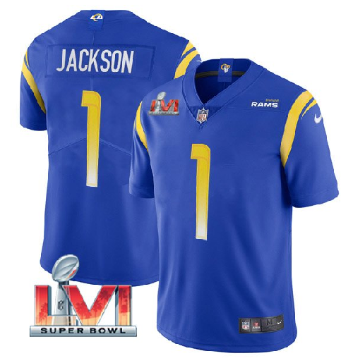 Men's Los Angeles Rams #1 DeSean Jackson 2022 Royal Super Bowl LVI Vapor Limited Stitched Jersey