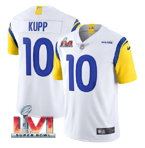 Men's Los Angeles Rams #10 Cooper Kupp 2022 White Super Bowl LVI Vapor Limited Stitched Jersey