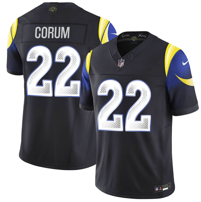 Men's Los Angeles Rams #22 Blake Corum Black 2025 F.U.S.E. a??Rivalriesa?? Vapor Limited Stitched Football Jersey