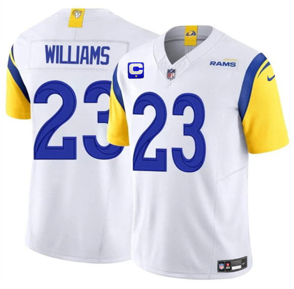 Men's Los Angeles Rams #23 Kyren Williams White 2025 F.U.S.E. With 1-Star C Patch Vapor Untouchable Football Stitched Jersey
