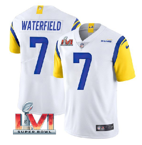 Men's Los Angeles Rams #7 Bob Waterfield 2022 White Super Bowl LVI Vapor Limited Stitched Jersey