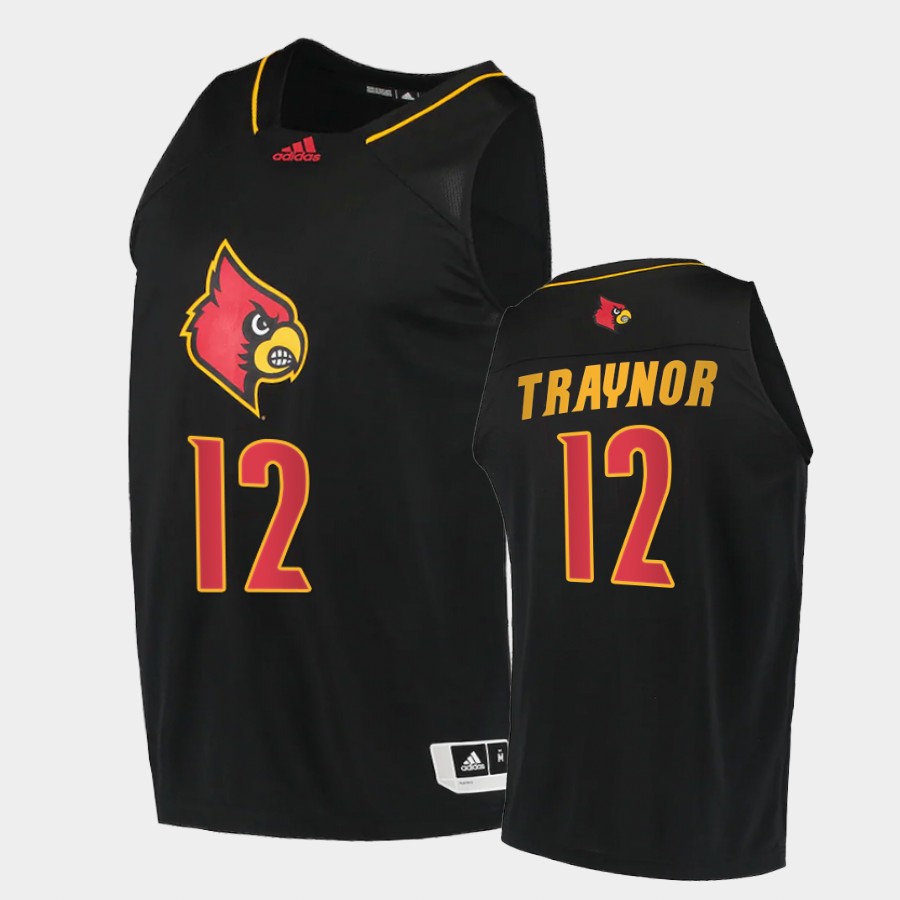 Men's Louisville Cardinals #12 JJ Traynor Adidas 2021 Black Alternate College Basketball Jersey
