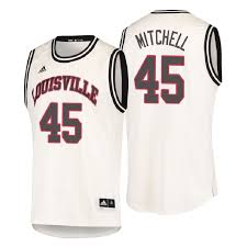 Men's Louisville Cardinals #45 Donavan Mitchell Adidas White Round Neck Retro Basketball Jersey