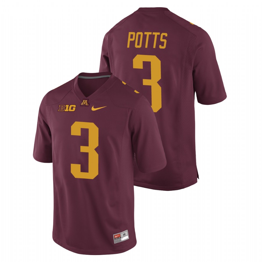 Men's Maroon Minnesota Golden Gophers Treyson Potts Replica College Football Jersey