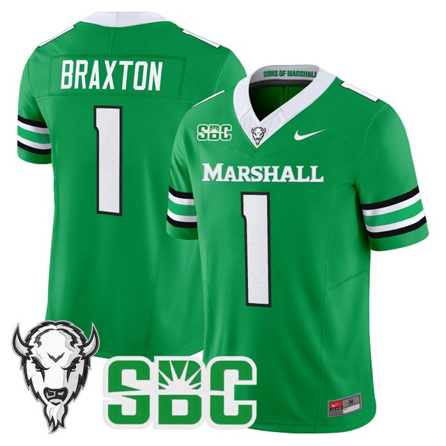 Men's Marshall Thundering Herd 2025 Vapor Limited Jersey KELLY GREEN#1 BRAYLON BRAXTON