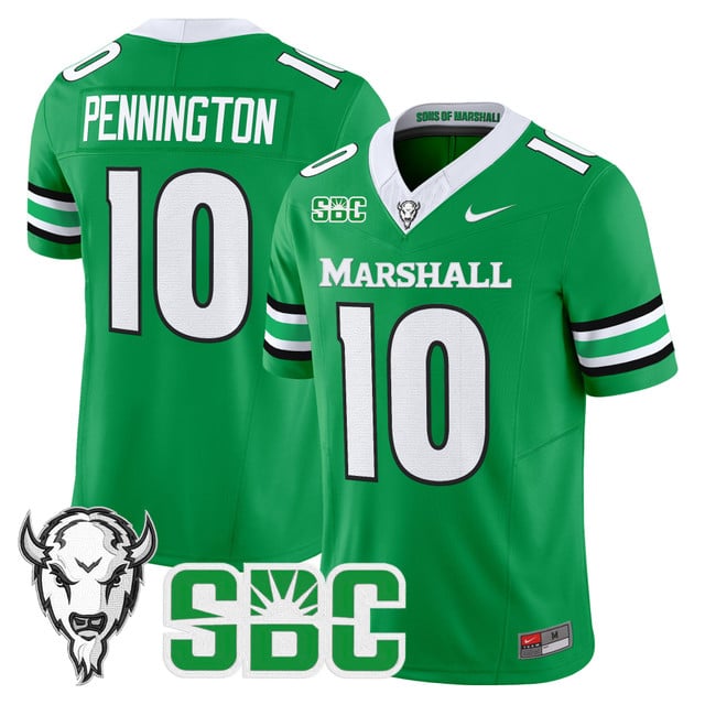 Men's Marshall Thundering Herd 2025 Vapor Limited Jersey KELLY GREEN#10 CHAD PENNINGTON