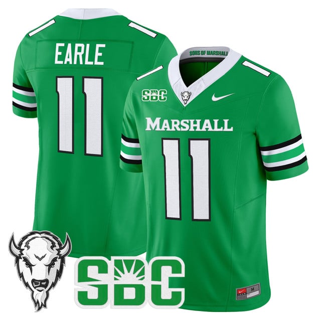 Men's Marshall Thundering Herd 2025 Vapor Limited Jersey KELLY GREEN#11 STONE EARLE