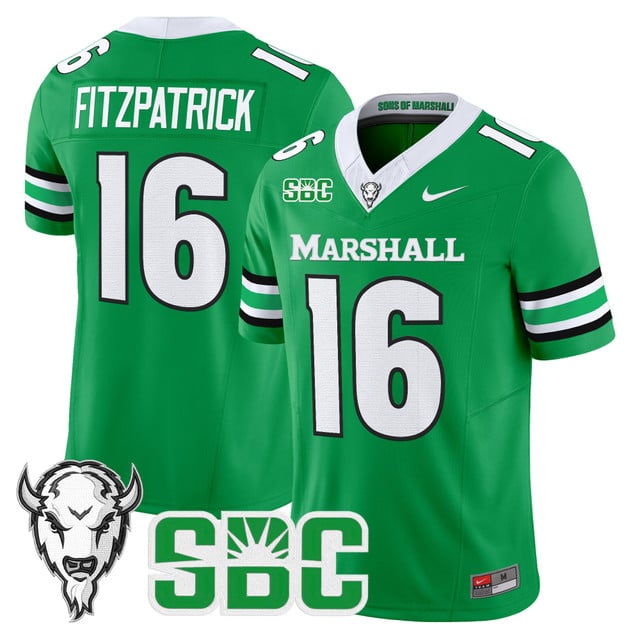 Men's Marshall Thundering Herd 2025 Vapor Limited Jersey KELLY GREEN#16 CHRISTIAN FITZPATRICK