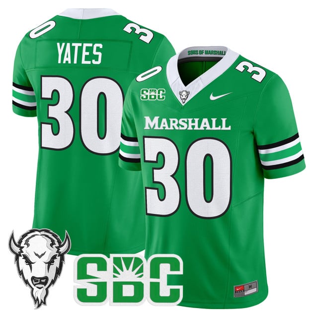 Men's Marshall Thundering Herd 2025 Vapor Limited Jersey KELLY GREEN#30 JADEN YATES