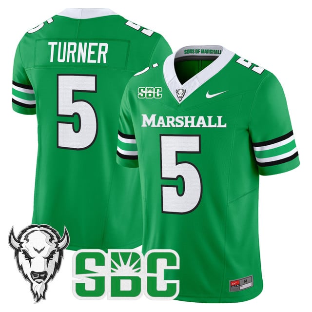 Men's Marshall Thundering Herd 2025 Vapor Limited Jersey KELLY GREEN#5 A.J. TURNER