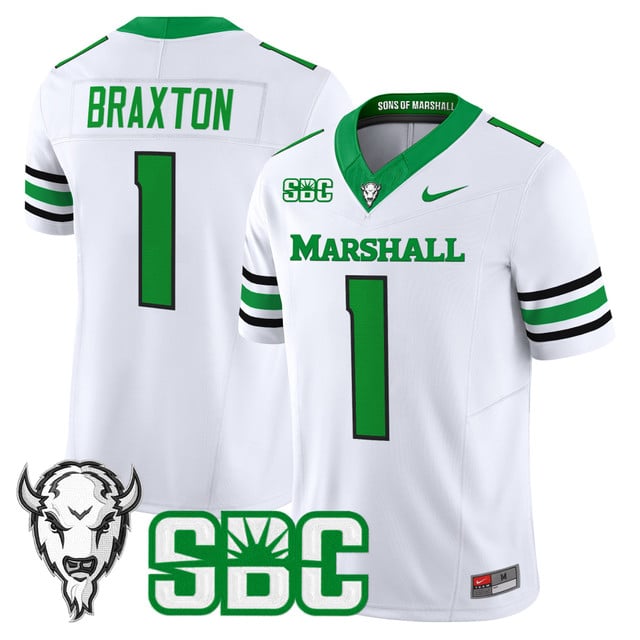 Men's Marshall Thundering Herd 2025 Vapor Limited Jersey WHITE#1 BRAYLON BRAXTON
