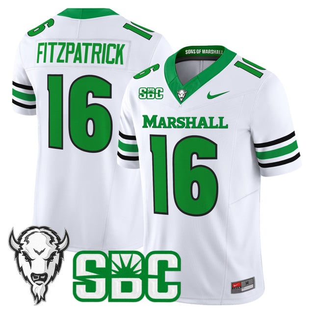 Men's Marshall Thundering Herd 2025 Vapor Limited Jersey WHITE#16 CHRISTIAN FITZPATRICK