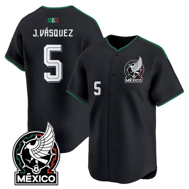 Men's Mexico 2026 National Team Vapor Baseball Jersey BLACK #5 JOHAN VASQUEZ