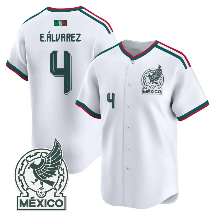 Men's Mexico 2026 National Team Vapor Baseball Jersey WHITE #4 EDSON ALVAREZ