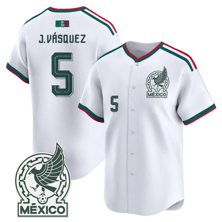 Men's Mexico 2026 National Team Vapor Baseball Jersey WHITE #5 JOHAN VASQUEZ