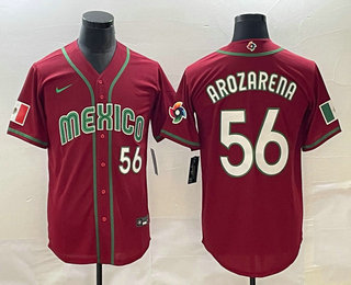 Men's Mexico Baseball #56 Randy Arozarena Number 2023 Red World Classic Stitched Jerse