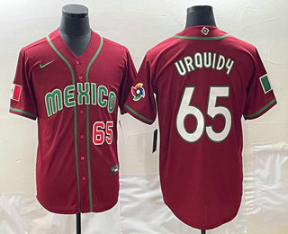 Men's Mexico Baseball #65 Giovanny Gallegos Number 2023 Red World Classic Stitched Jerseys.jpg