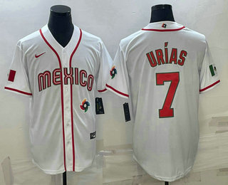 Men's Mexico Baseball #7 Julio Urias 2023 White World Baseball Classic Stitched Jerseys的副本