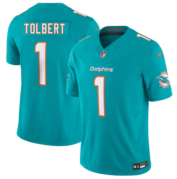 Men's Miami Dolphins #1 Jalen Tolbert Aqua 2026 F.U.S.E. Vapor Limited Football Stitched Jersey