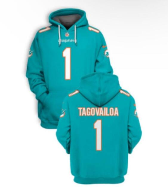 Men's Miami Dolphins #1 Tua Tagovailoa Aqua Ageless Must-Have Lace-Up Pullover Hoodies