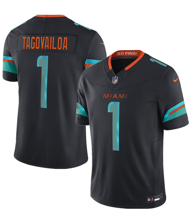 Men's Miami Dolphins #1 Tua Tagovailoa Black 2025 F.U.S.E. a??Rivalriesa?? Vapor Limited Stitched Football Jersey