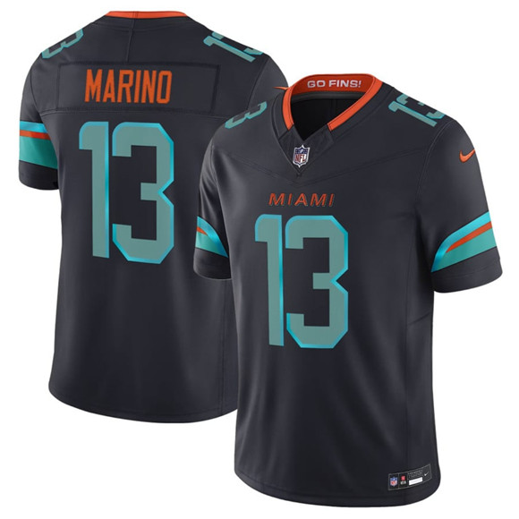 Men's Miami Dolphins #13 Dan Marino Black 2025 F.U.S.E. a??Rivalriesa?? Vapor Limited Football Stitched Jersey