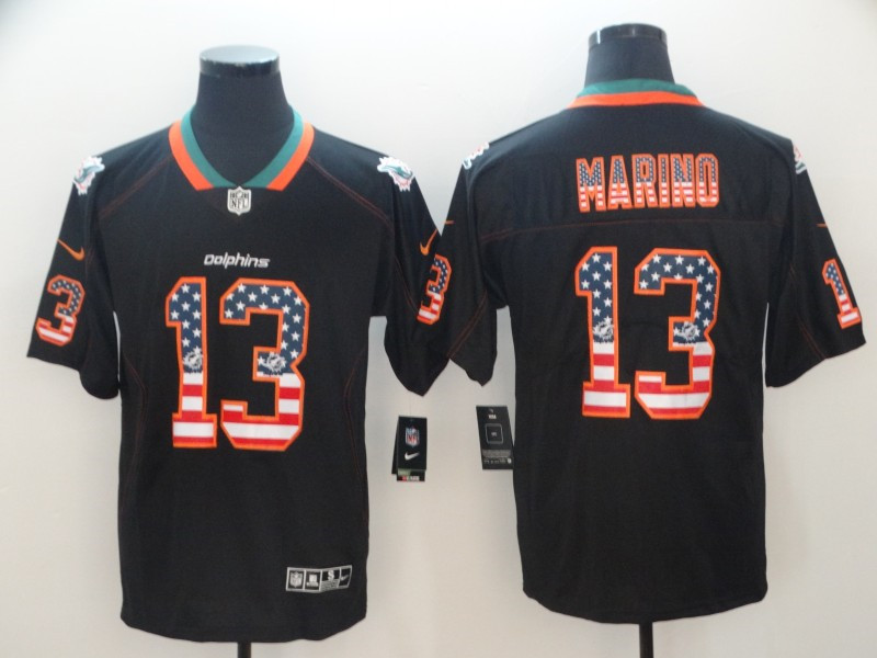 Men's Miami Dolphins #13 Dan Marino Stiched Black Nike USA Flag Retro Football Jersey