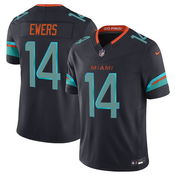 Men's Miami Dolphins #14 Quinn Ewers Black 2025 F.U.S.E. a??Rivalriesa?? Vapor Limited Football Stitched Jersey