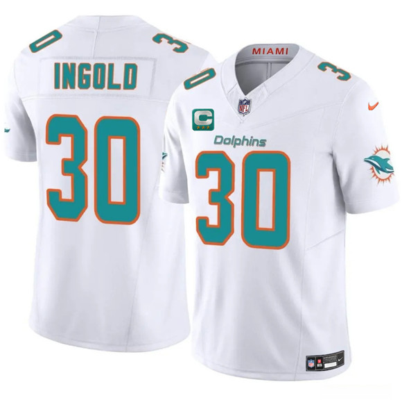 Men's Miami Dolphins #30 Alec Ingold White 2025 F.U.S.E. With 3-Star C Patch Vapor Limited Football Stitched Jersey