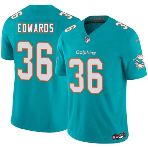 Men's Miami Dolphins #36 Donovan Edwards Aqua 2026 F.U.S.E. Vapor Limited Football Stitched Jersey