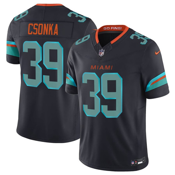 Men's Miami Dolphins #39 Larry Csonka Black 2025 F.U.S.E. a??Rivalriesa?? Vapor Limited Football Stitched Jersey