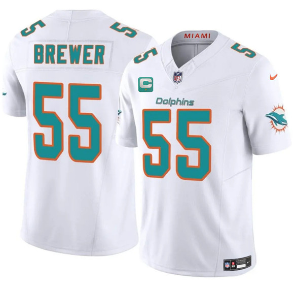 Men's Miami Dolphins #55 Aaron Brewer White 2025 F.U.S.E. With 1-Star C Patch Vapor Limited Football Stitched Jersey