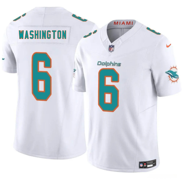 Men's Miami Dolphins #6 Malik Washington White 2025 Draft F.U.S.E. Vapor Limited Football Stitched Jersey