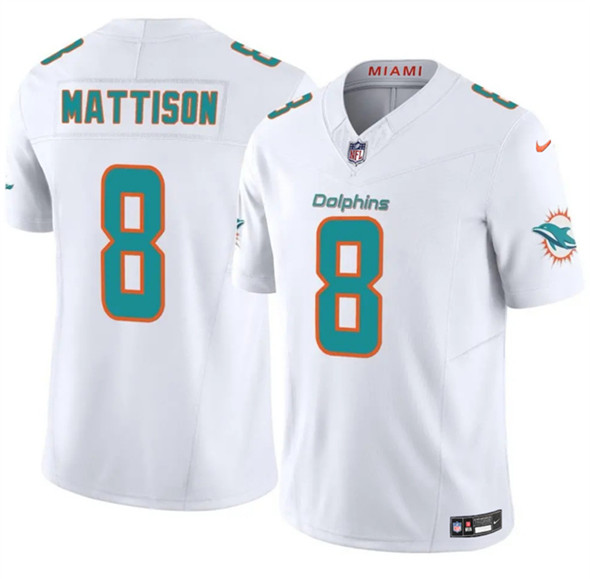 Men's Miami Dolphins #8 Alexander Mattison White 2025 F.U.S.E. Vapor Limited Football Stitched Jersey