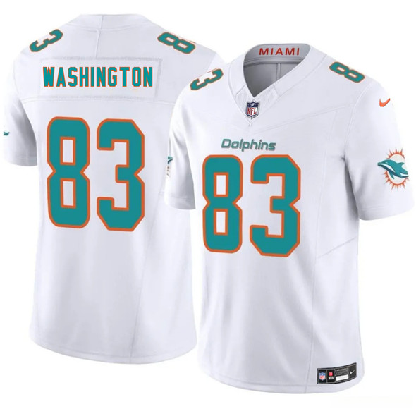 Men's Miami Dolphins #83 Tahj Washington White 2025 Draft F.U.S.E. Vapor Limited Football Stitched Jersey